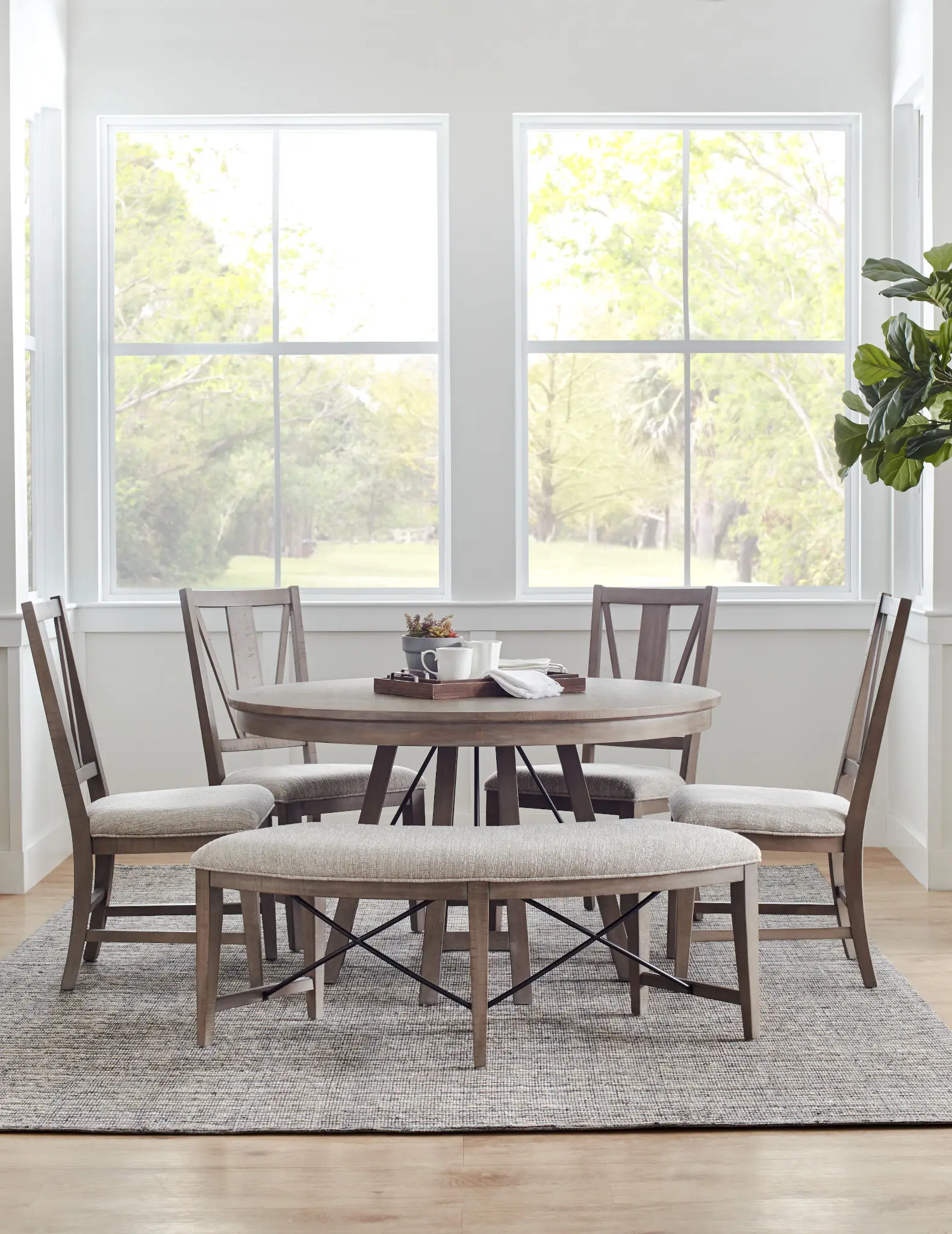 Heron Cove Light Tone Round Table, 3 Chairs & Bench Heron Cove Light Tone Round Table, 3 Chairs & Bench