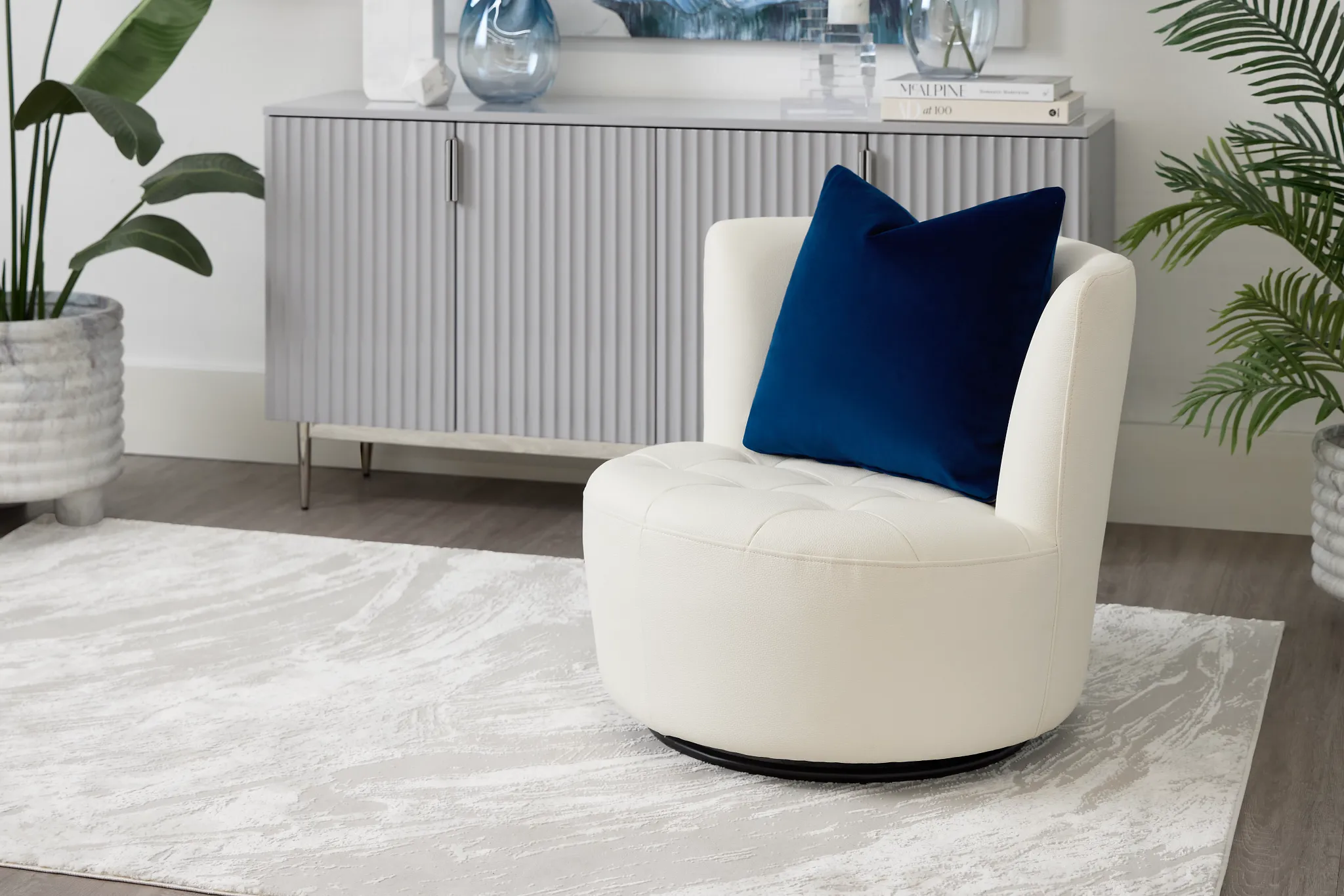 Zion White Micro Swivel Accent Chair