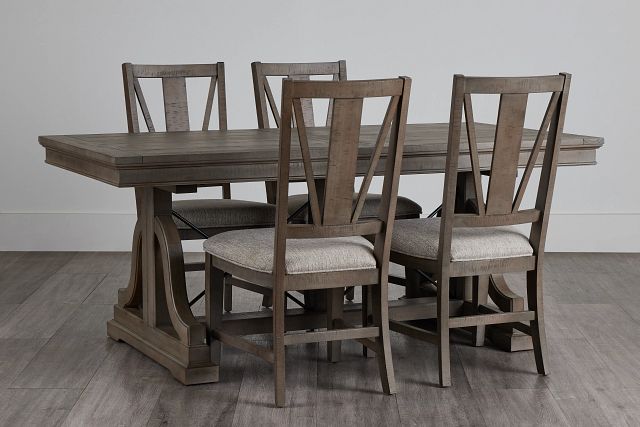 Heron Cove Light Tone Trestle Rectangular Table & 4 Upholstered Chairs (0)