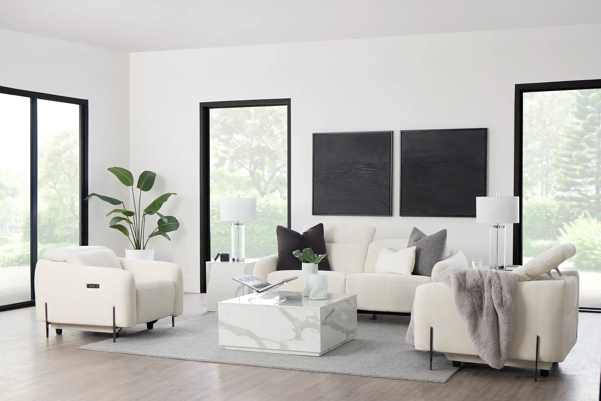 Zuri White Velvet Power Reclining Sofa with Power Headrest Zuri White Velvet Power Reclining Sofa with Power Headrest