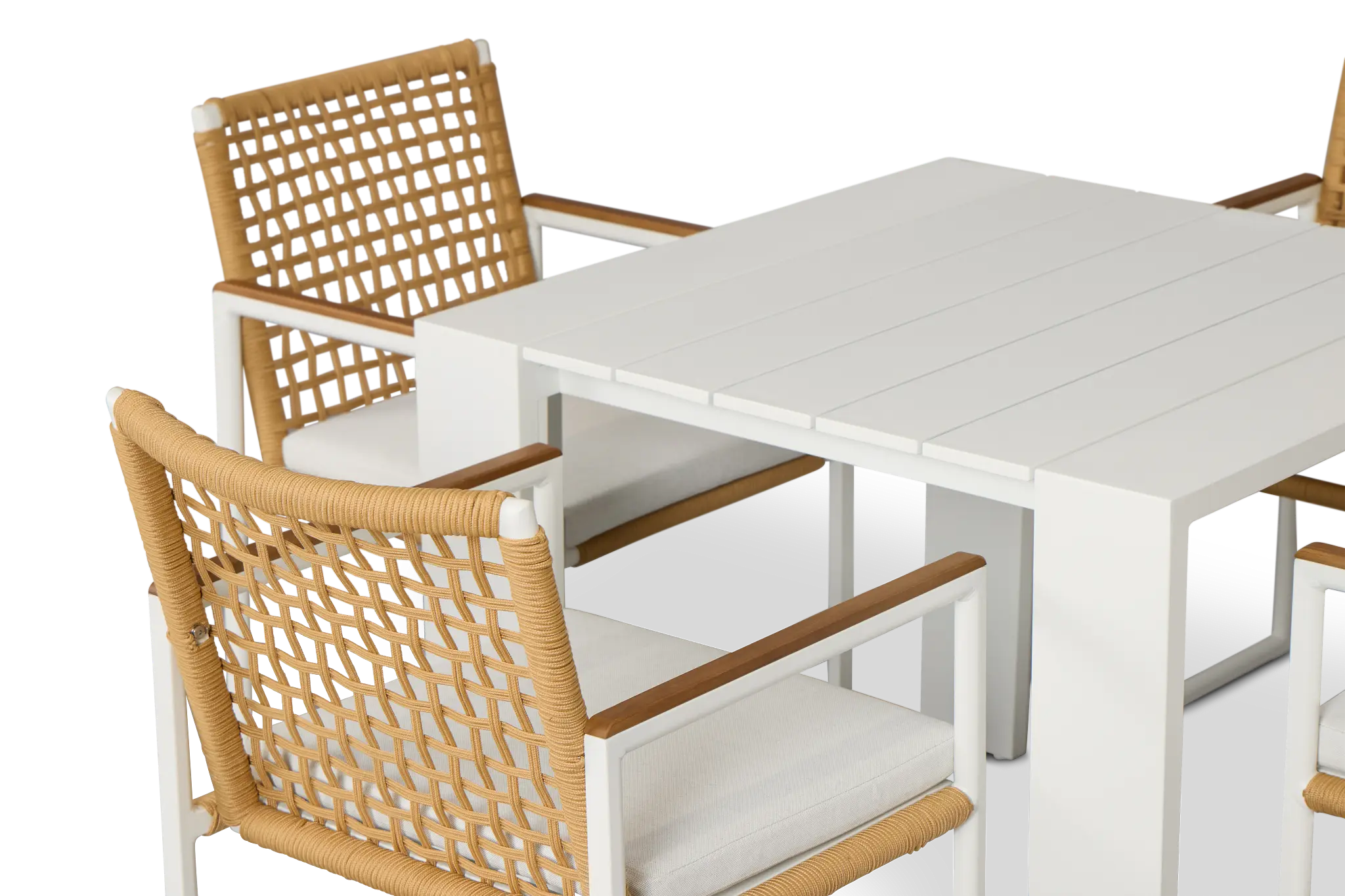 Sunrise White 35" Square Table & 4 Teak Arm Chairs Sunrise White 35" Square Table & 4 Teak Arm Chairs