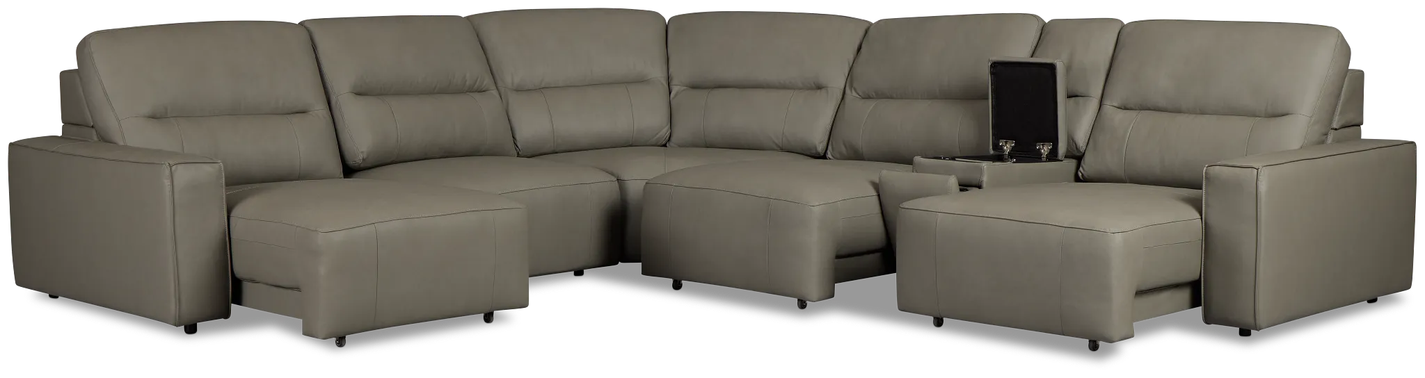 Rudy Gray Lthr/vinyl Medium Tri Power 2 Arm Extension Chaise Sectional