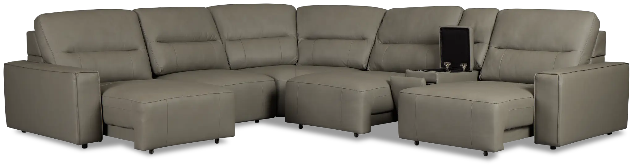 Rudy Gray Lthr/vinyl Medium Tri Power 2 Arm Extension Chaise Sectional Rudy Gray Lthr/vinyl Medium Tri Power 2 Arm Extension Chaise Sectional