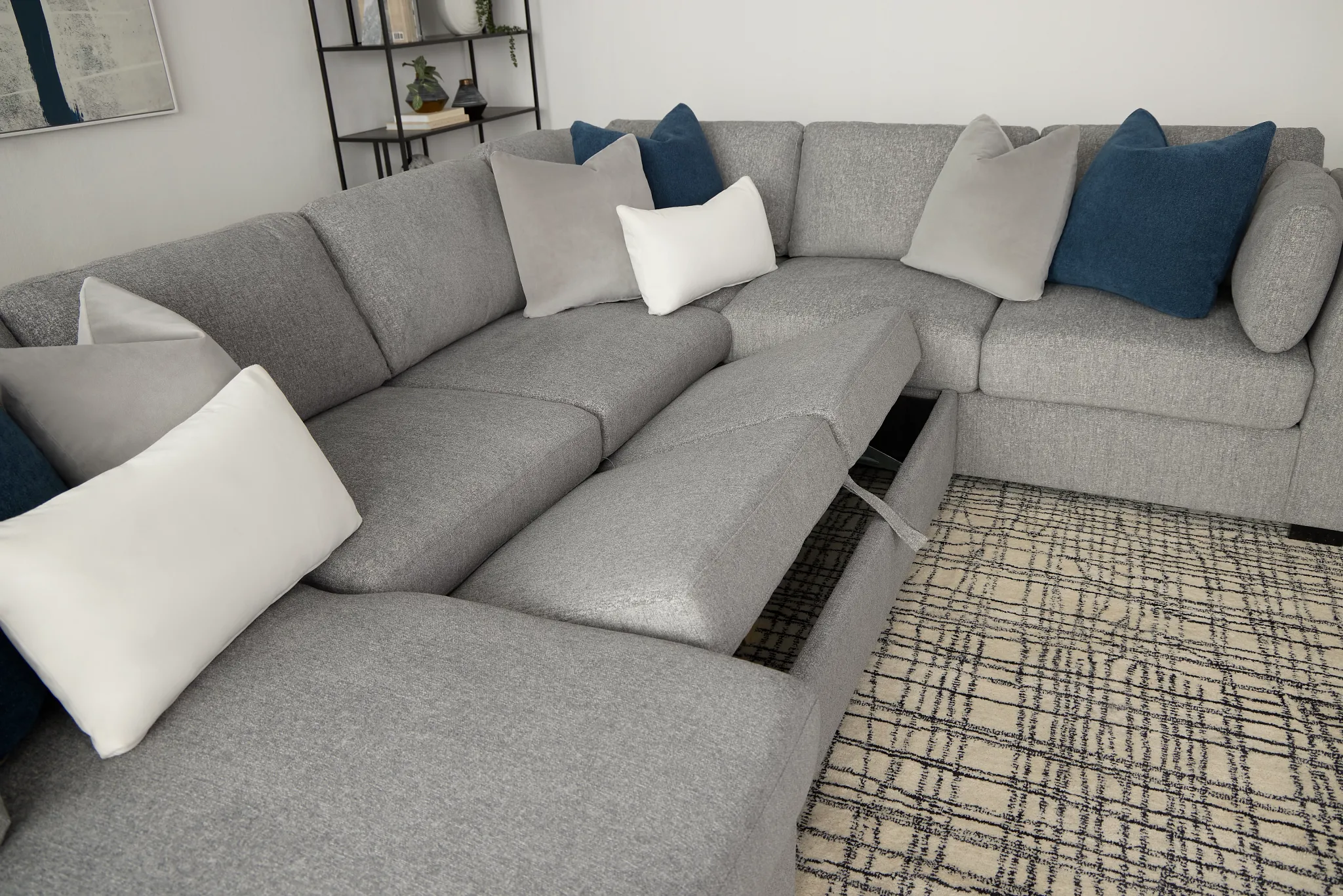 Amber Dark Gray Fabric Large Left Chaise Storage Sleeper Sectional