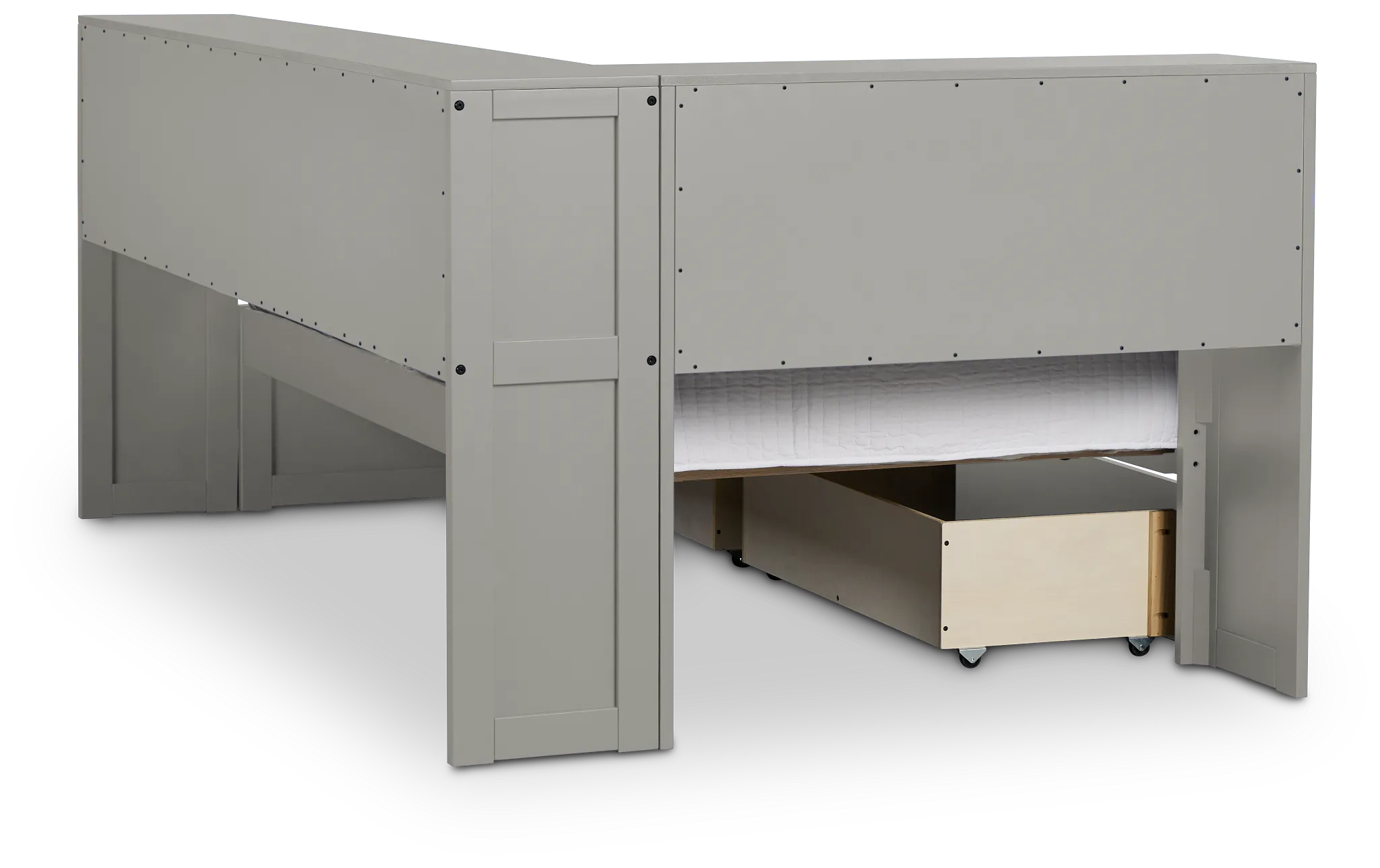 Charleston Gray Corner Bookcase Bed With 2 Storage Drawers