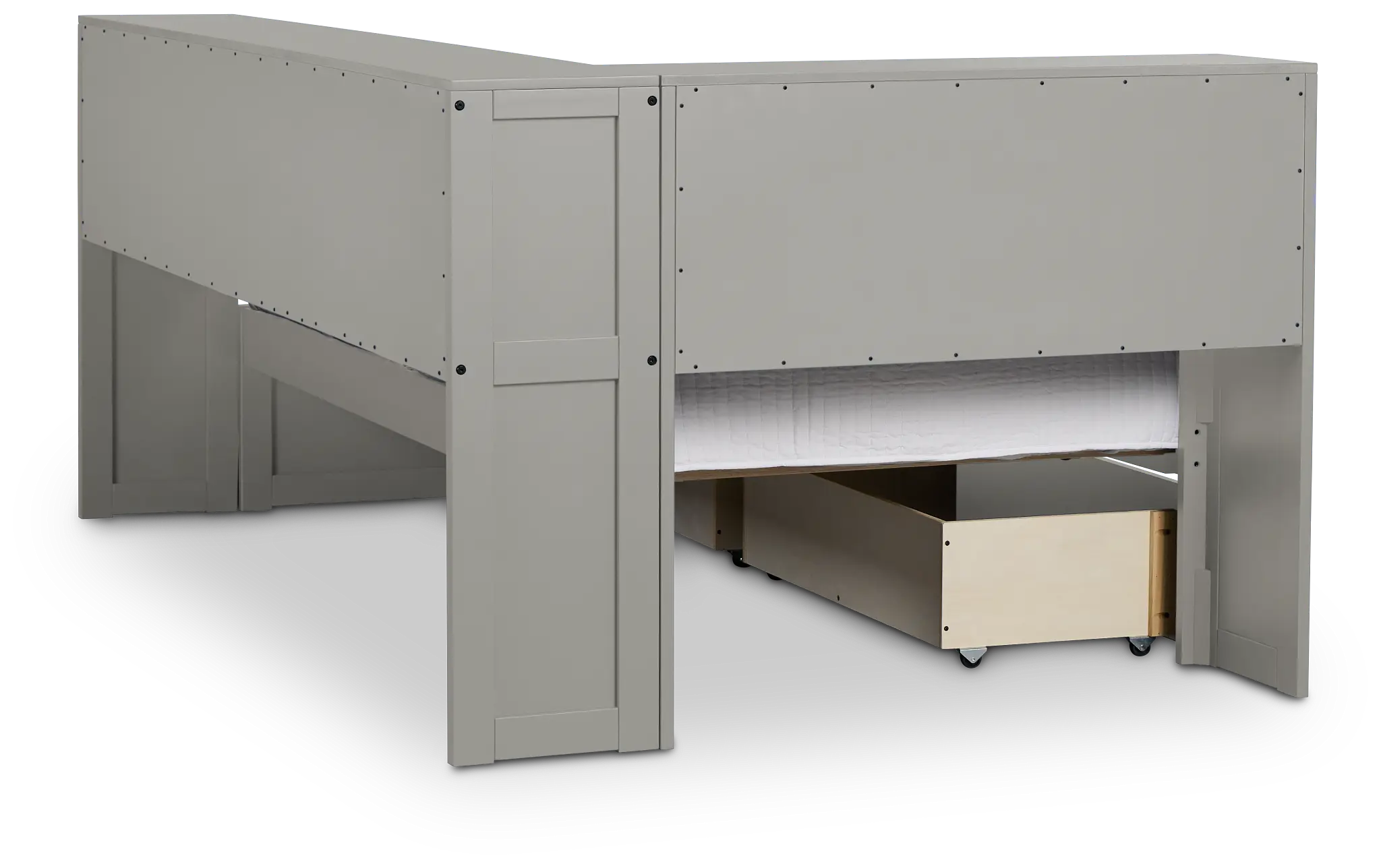 Charleston Gray Corner Bookcase Bed With 2 Storage Drawers Charleston Gray Corner Bookcase Bed With 2 Storage Drawers