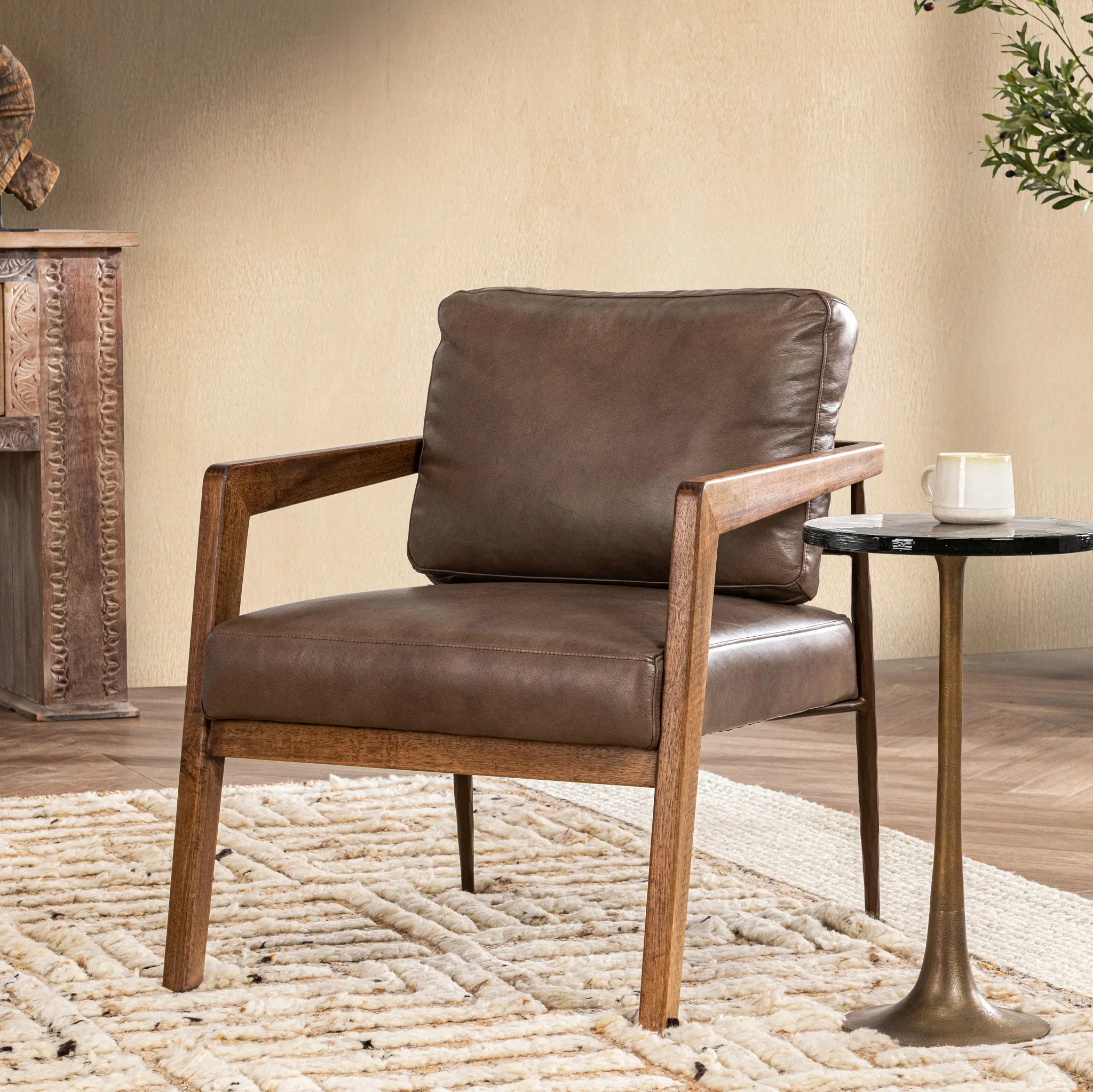 Coco Brown Leather Accent Chair