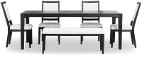 Alden Black Rect Table, 4 Chairs & Bench