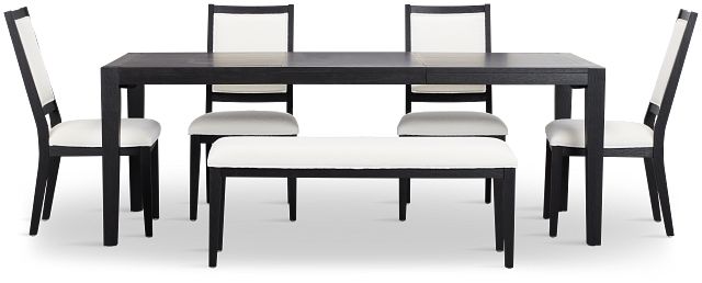 Alden Black Rect Table, 4 Chairs & Bench