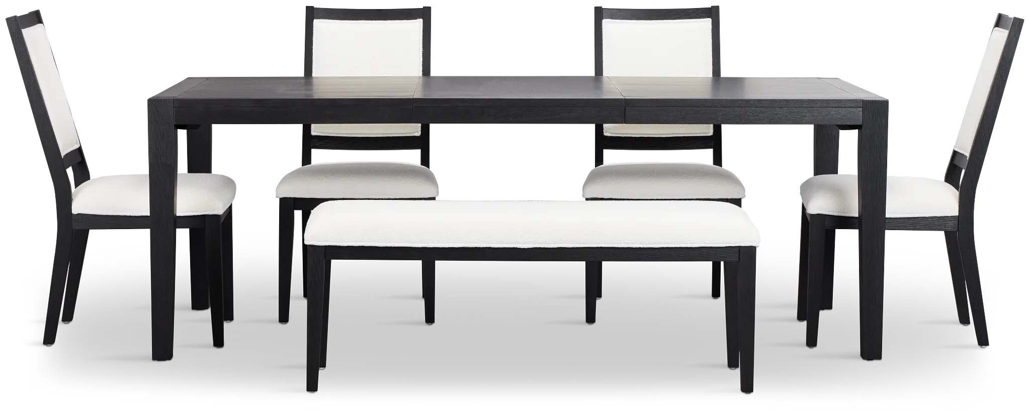 Alden Black Rect Table, 4 Chairs & Bench