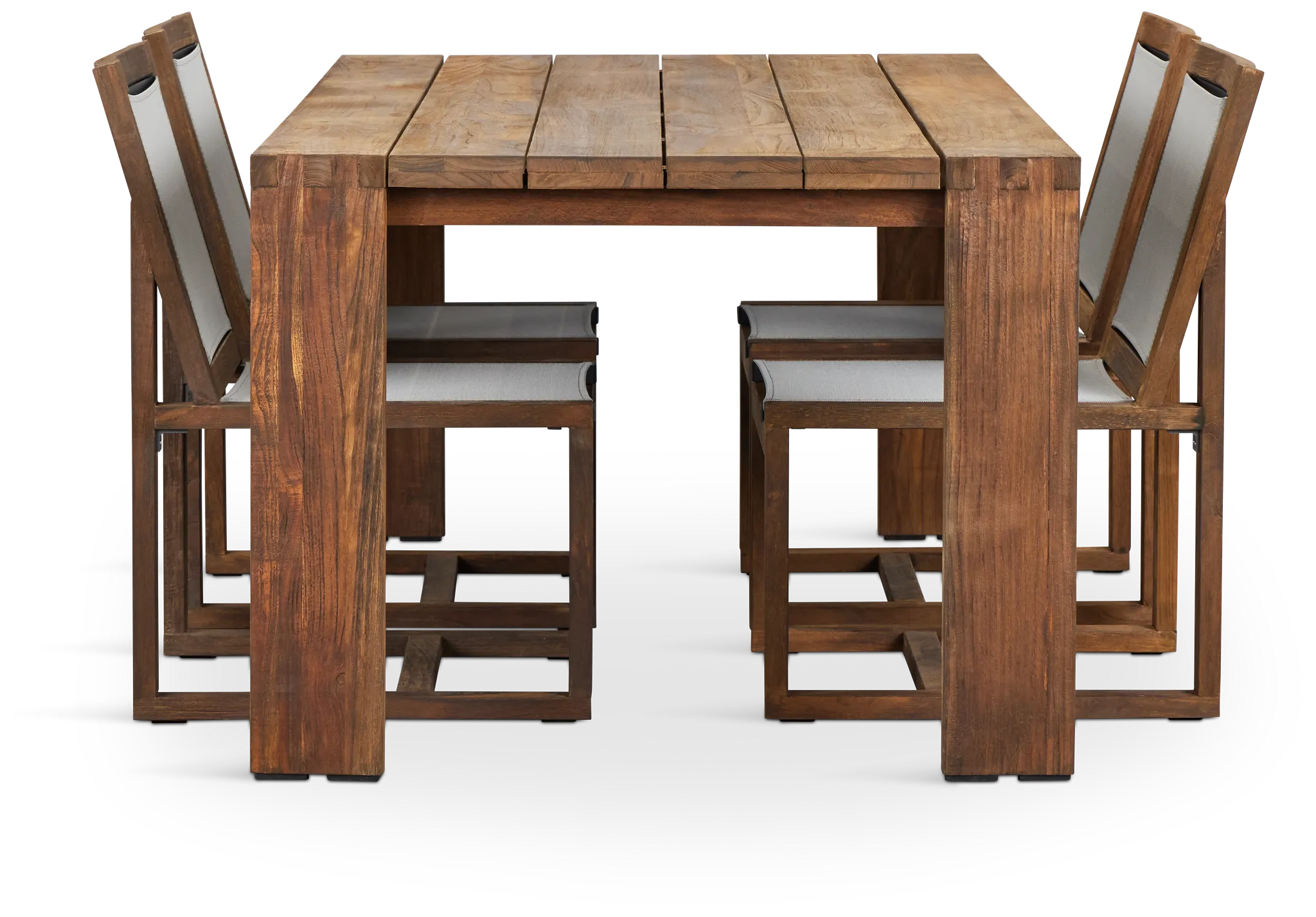 Linear Teak 70" Teak Table & 4 Teak Sling Side Chairs