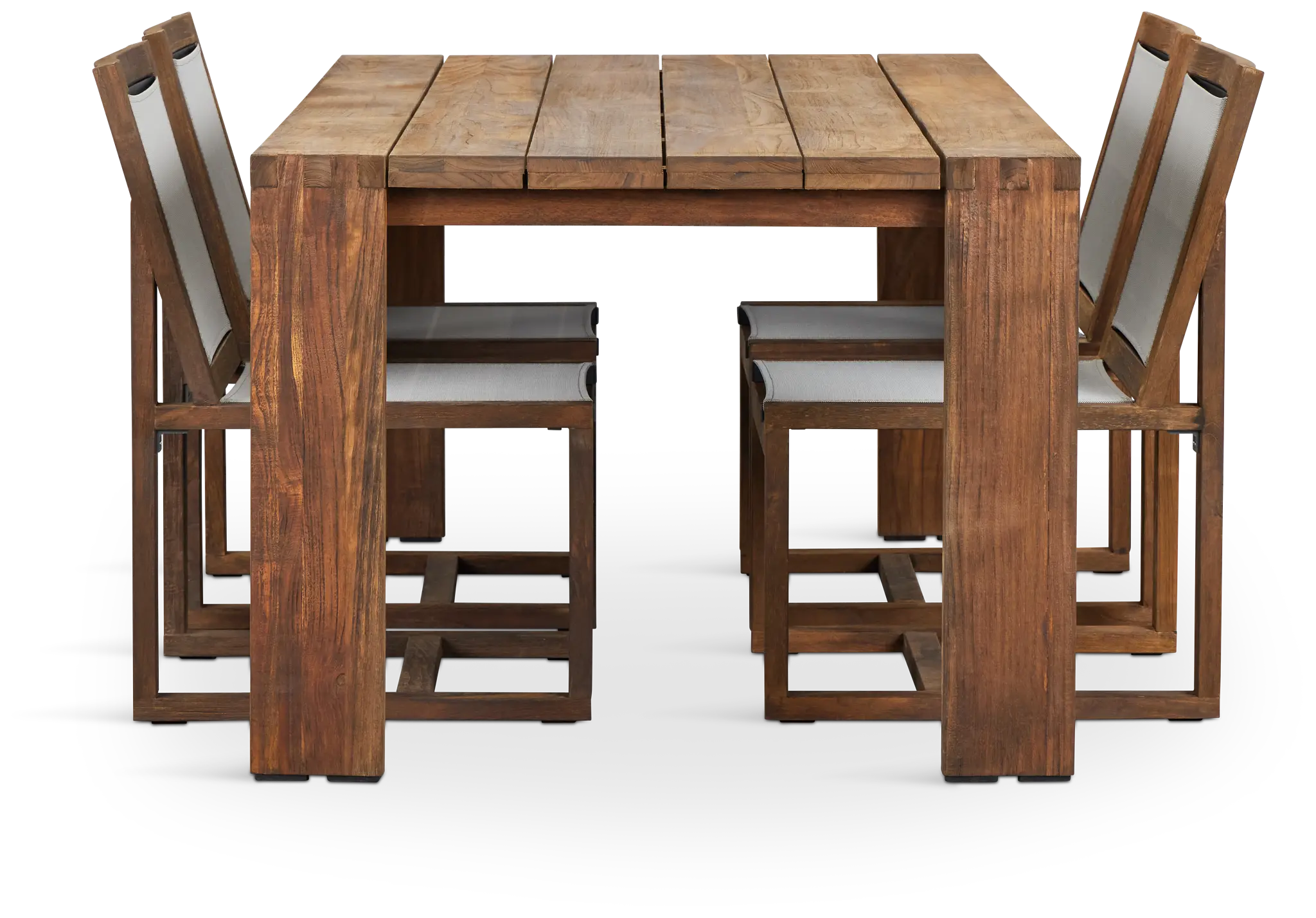 Linear Teak 70" Teak Table & 4 Teak Sling Side Chairs Linear Teak 70" Teak Table & 4 Teak Sling Side Chairs