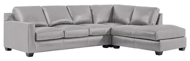 Carson Gray Leather Right Bumper Memory Foam Sleeper Sectional (0)