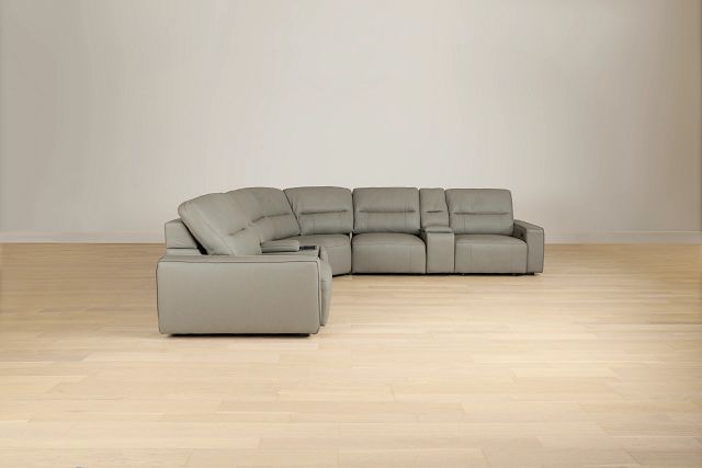 Rudy Gray Lthr/vinyl Large Dual Power 2 Arm Extension Chaise Sectional