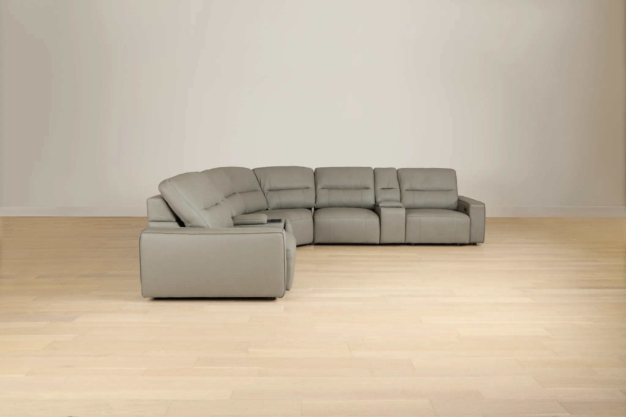 Rudy Gray Lthr/vinyl Large Dual Power 2 Arm Extension Chaise Sectional