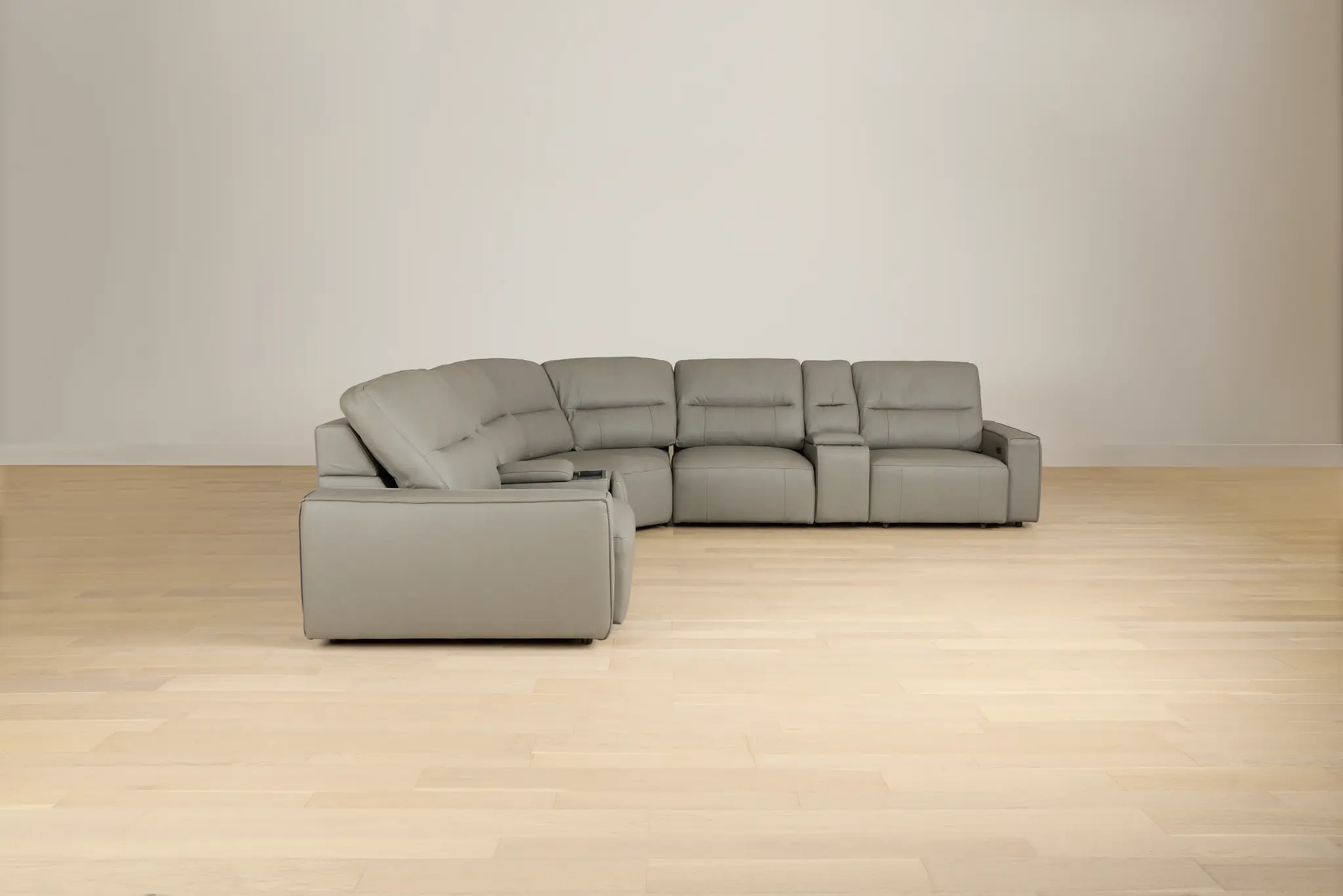 Rudy Gray Lthr/vinyl Large Dual Power 2 Arm Extension Chaise Sectional Rudy Gray Lthr/vinyl Large Dual Power 2 Arm Extension Chaise Sectional