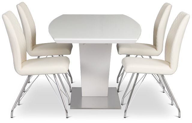 Lima White Table & 4 Upholstered Chairs