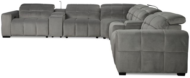 Gemma Light Gray Velvet Large Triple Power Reclining Two-arm Sectional