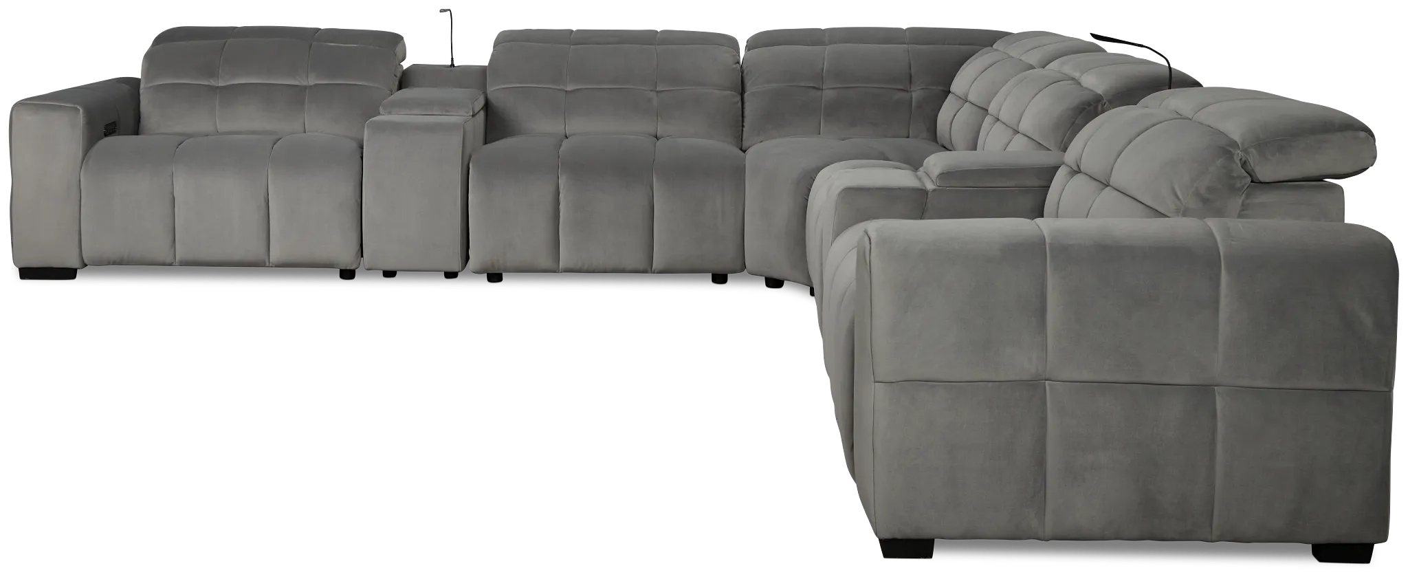 Gemma Light Gray Velvet Large Triple Power Reclining Two-arm Sectional