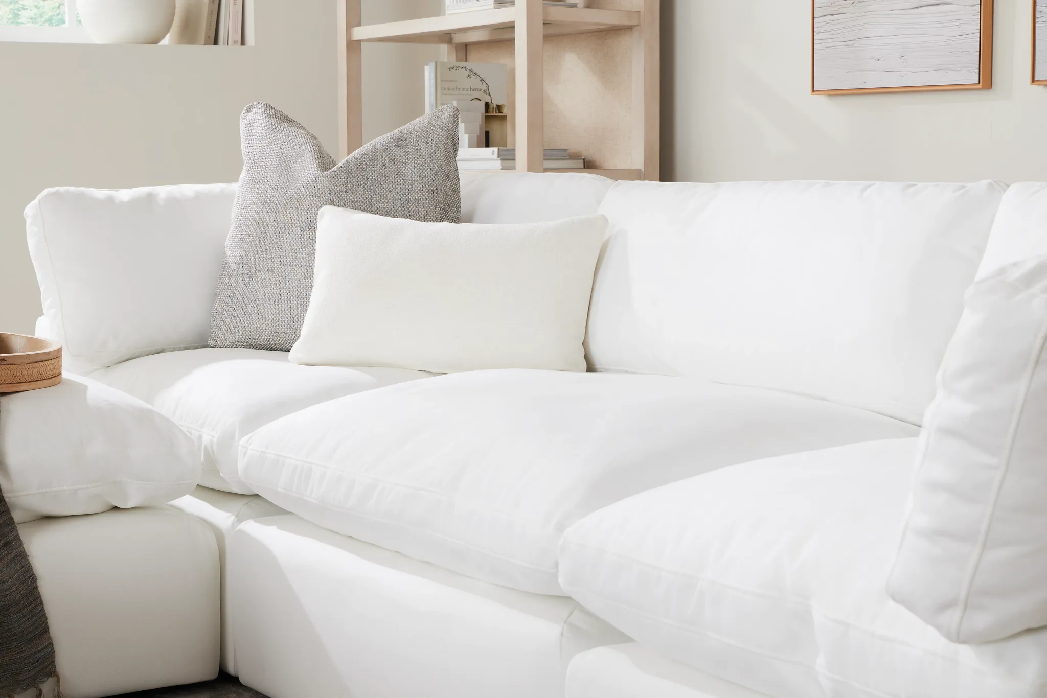 Grant White Fabric 5pc Bumper Sectional