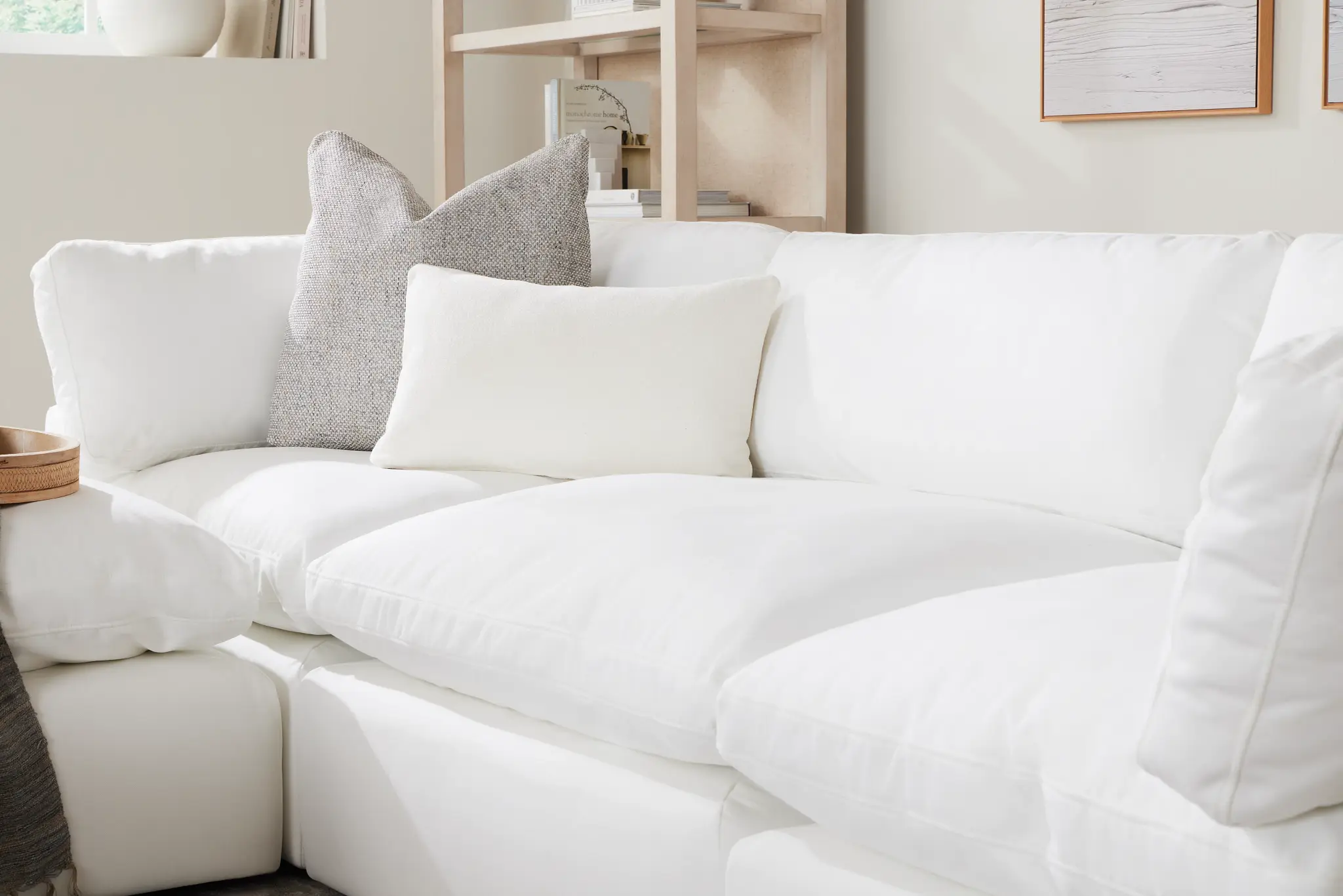 Grant White Fabric 5pc Bumper Sectional Grant White Fabric 5pc Bumper Sectional