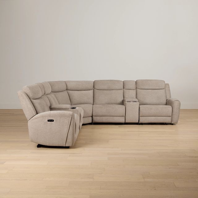 Walker Beige Fabric Large Dual Power Reclining Two-arm Sectional