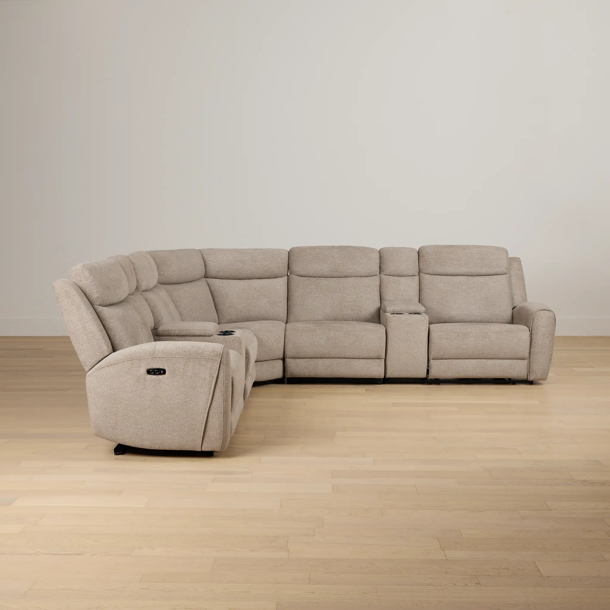 Walker Beige Fabric Large Dual Power Reclining Two-arm Sectional Walker Beige Fabric Large Dual Power Reclining Two-arm Sectional