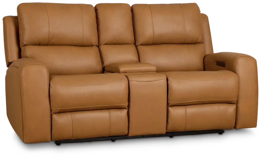 Summit Light Brown Lthr/vinyl Power Reclining Console Loveseat W/ Power Headrest