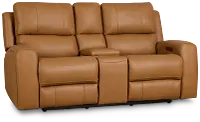 Summit Light Brown Lthr/vinyl Power Reclining Console Loveseat W/ Power Headrest