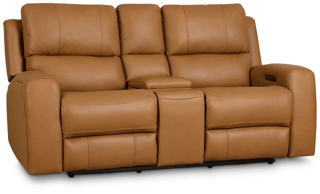 Summit Light Brown Lthr/vinyl Power Reclining Console Loveseat W/ Power Headrest