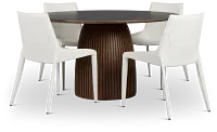 Wayne Two-tone Stone Round Table & 4 White Upholstered Chairs