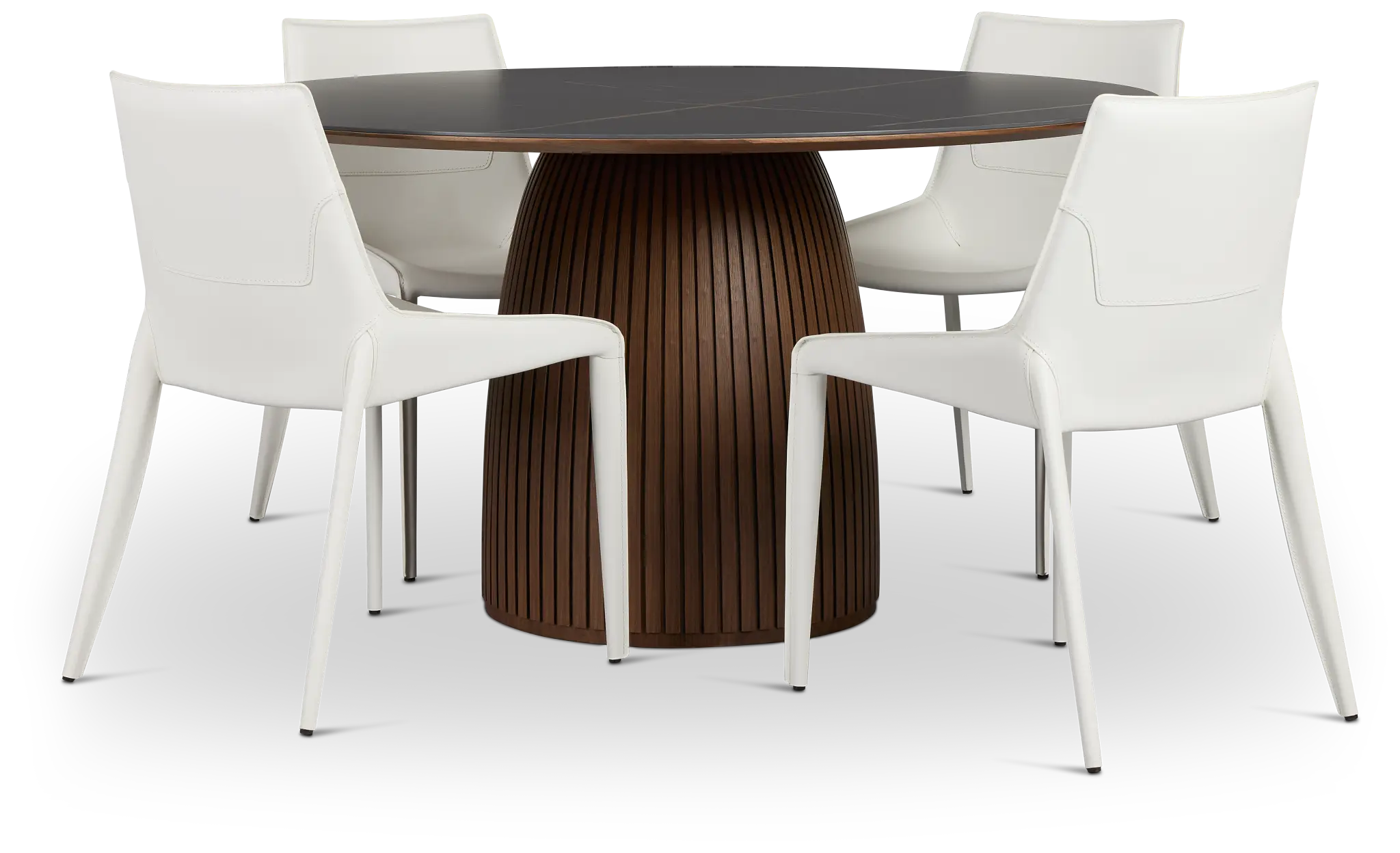 Wayne Two-tone Stone Round Table & 4 White Upholstered Chairs Wayne Two-tone Stone Round Table & 4 White Upholstered Chairs