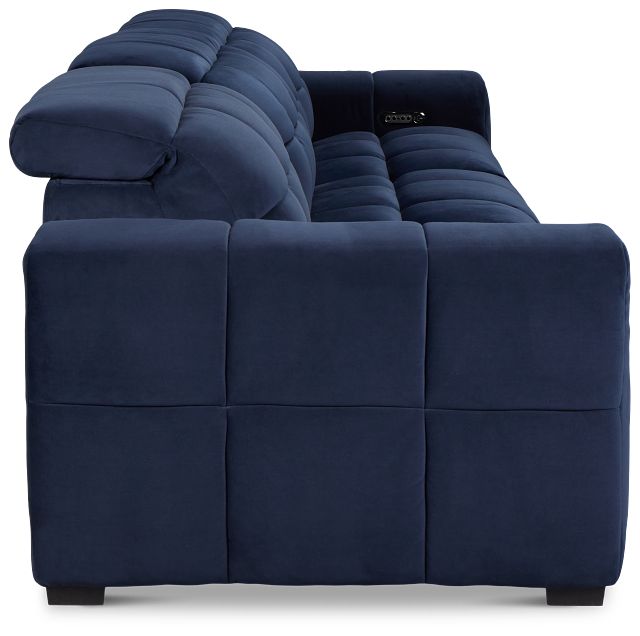 Gemma Navy Velvet Left Chaise Power Reclining Sectional