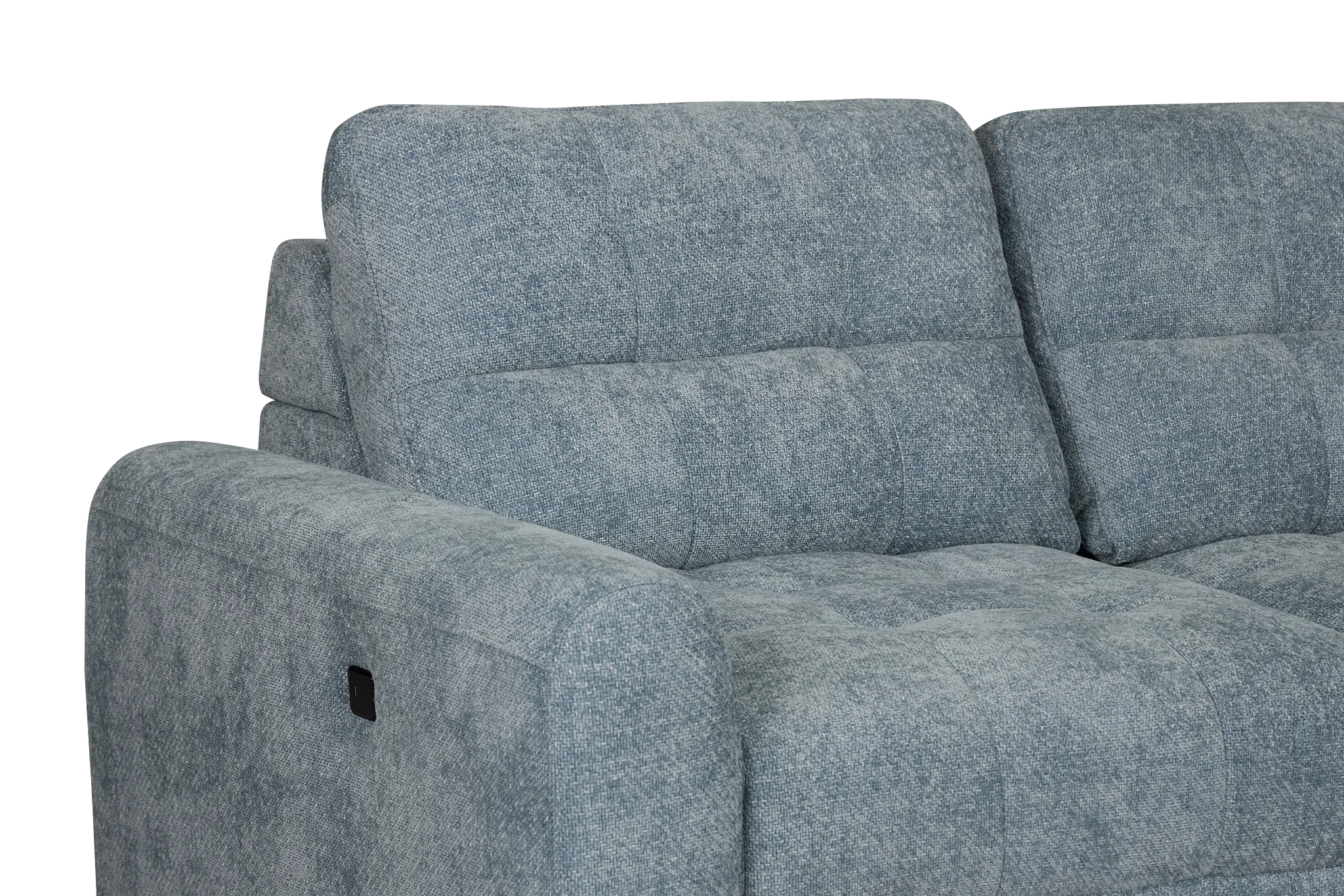Hendrix Light Blue Fabric Medium Tri Power 2 Arm Extension Chaise Sectional