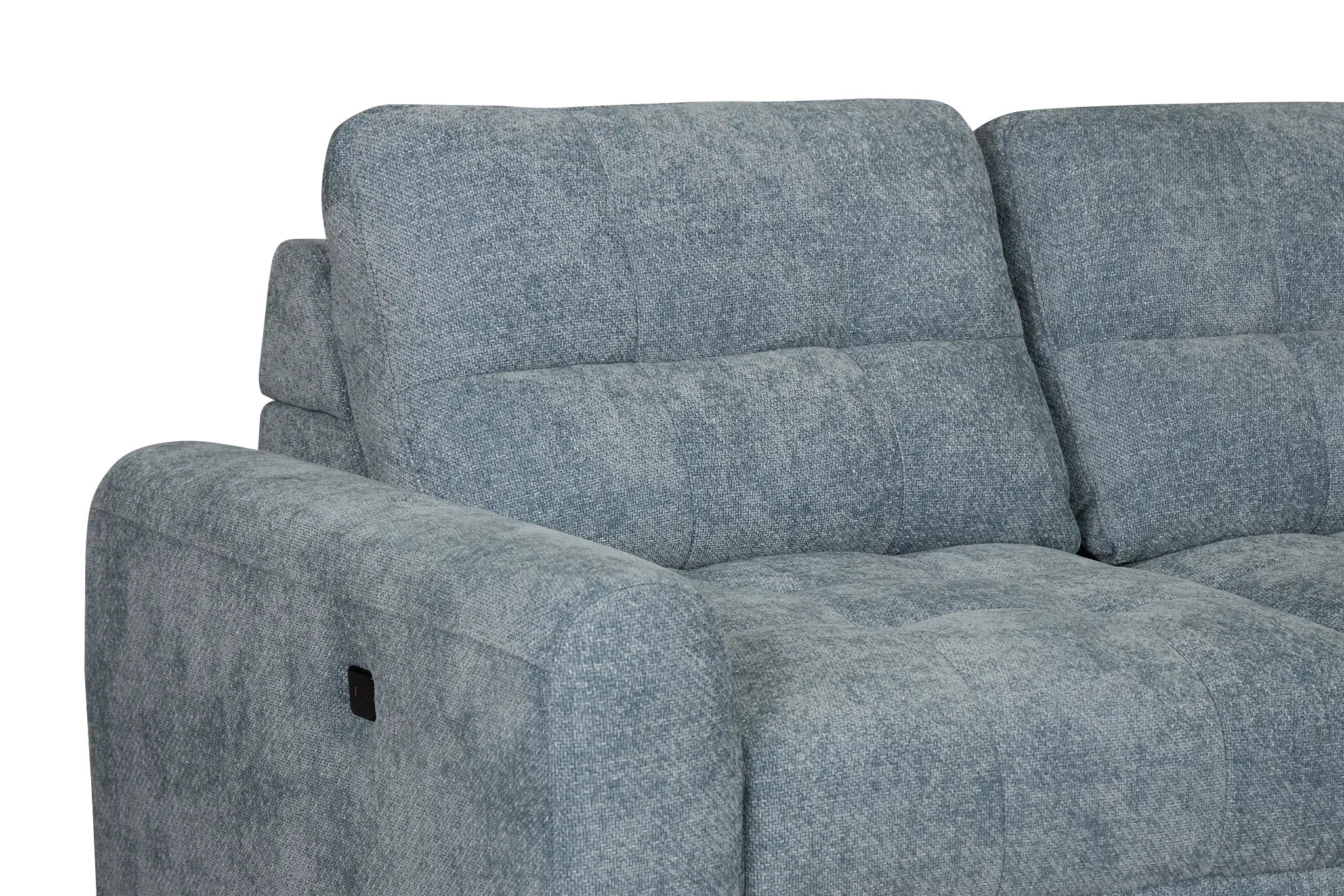 Hendrix Light Blue Fabric Medium Tri Power 2 Arm Extension Chaise Sectional Hendrix Light Blue Fabric Medium Tri Power 2 Arm Extension Chaise Sectional