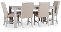 Delray White Rect Table, 4 Chairs & Bench