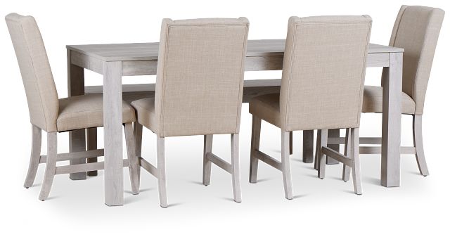 Delray White Rect Table, 4 Chairs & Bench