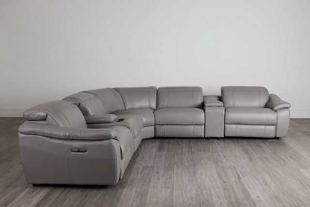 Marion Gray Lthr/vinyl Large Triple Power Reclining Two-arm Sectional