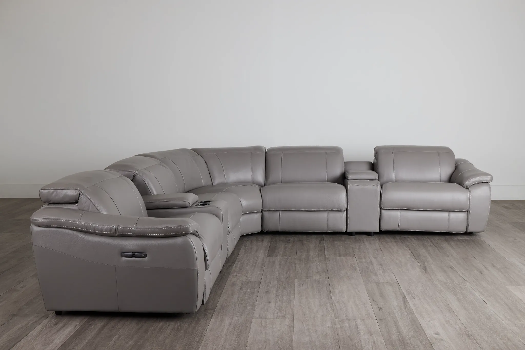 Marion Gray Lthr/vinyl Large Triple Power Reclining Two-arm Sectional
