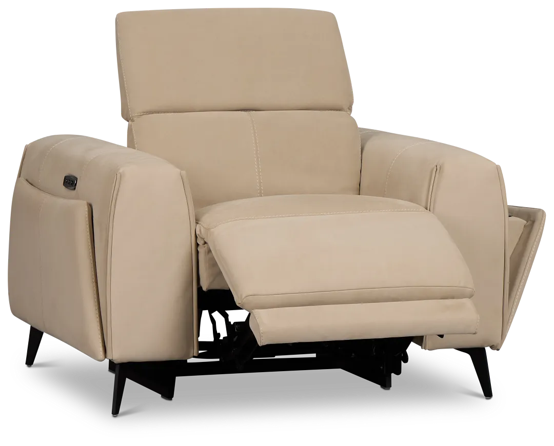 Reyna Beige Micro Power Recliner