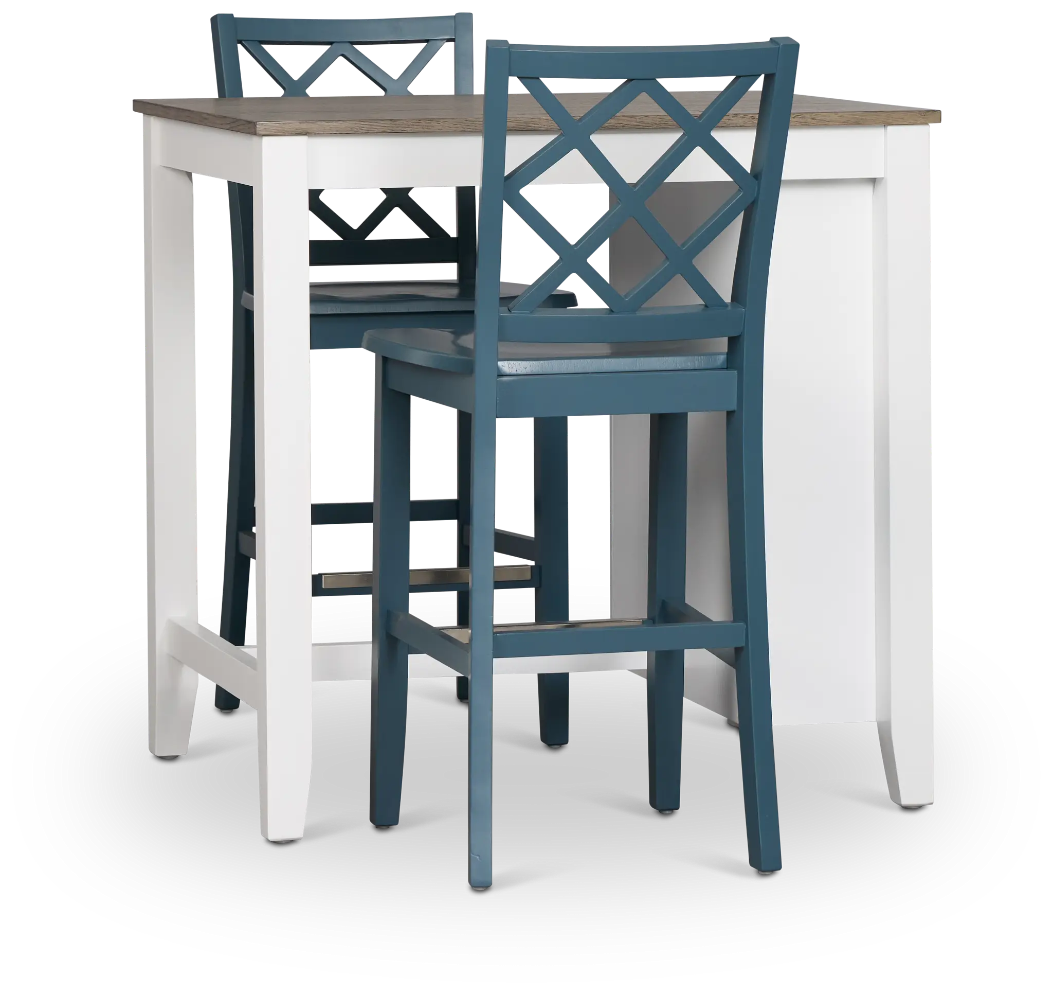 Edgartown Two-tone Storage High Table & 2 Navy Wood Barstools Edgartown Two-tone Storage High Table & 2 Navy Wood Barstools