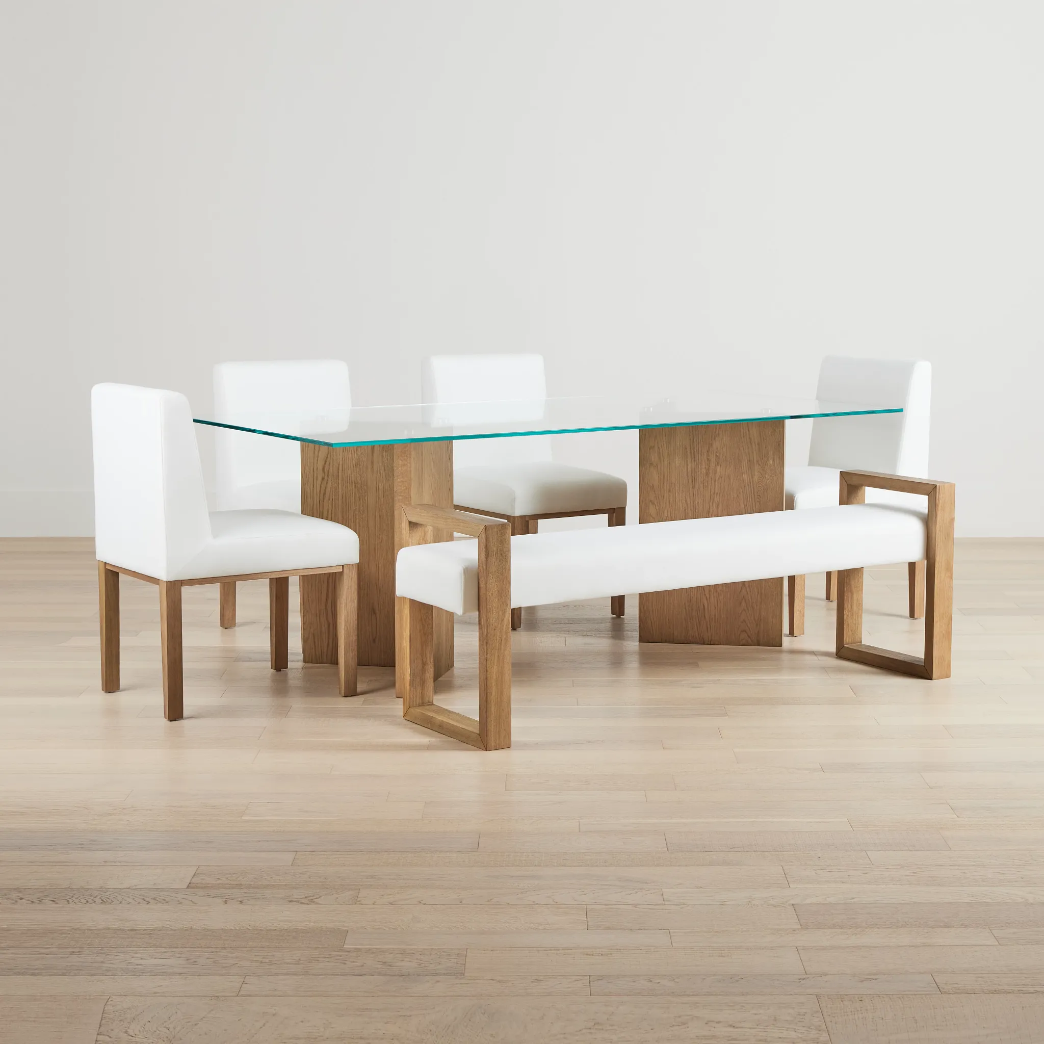 Haven Glass 80" Rectangular Table With 4 Side Chairs & Bench