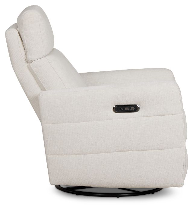 Rae White Fabric Power Swivel Glider Recliner