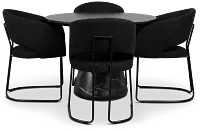 Merrick Black Round Table With 4 Black Upholstered Side Chairs