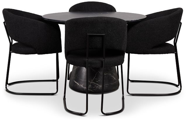 Merrick Black Round Table With 4 Black Upholstered Side Chairs