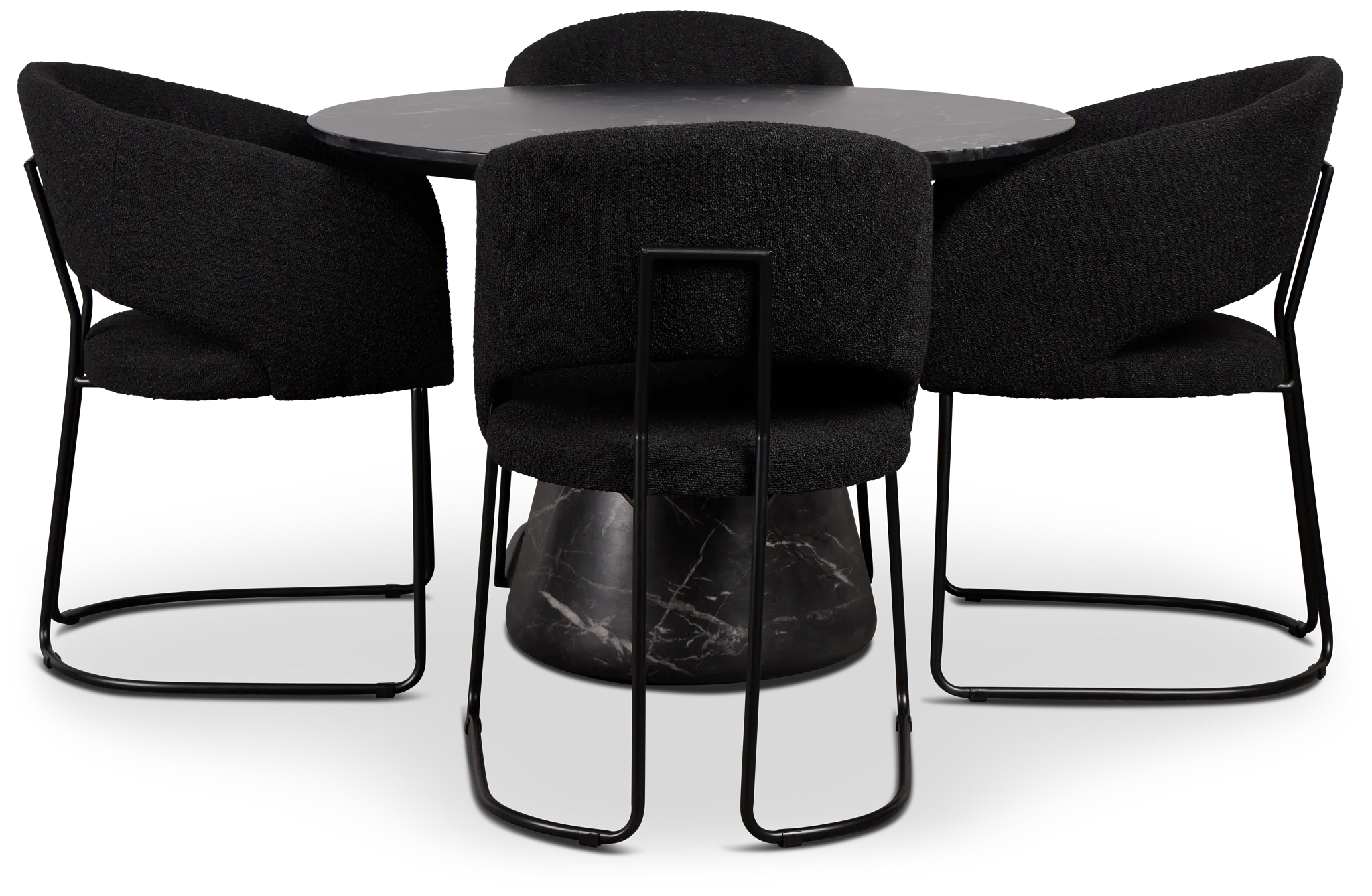 Merrick Black Round Table With 4 Black Upholstered Side Chairs