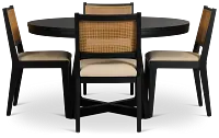 Pacific Black Round Table & 4 Upholstered Chairs
