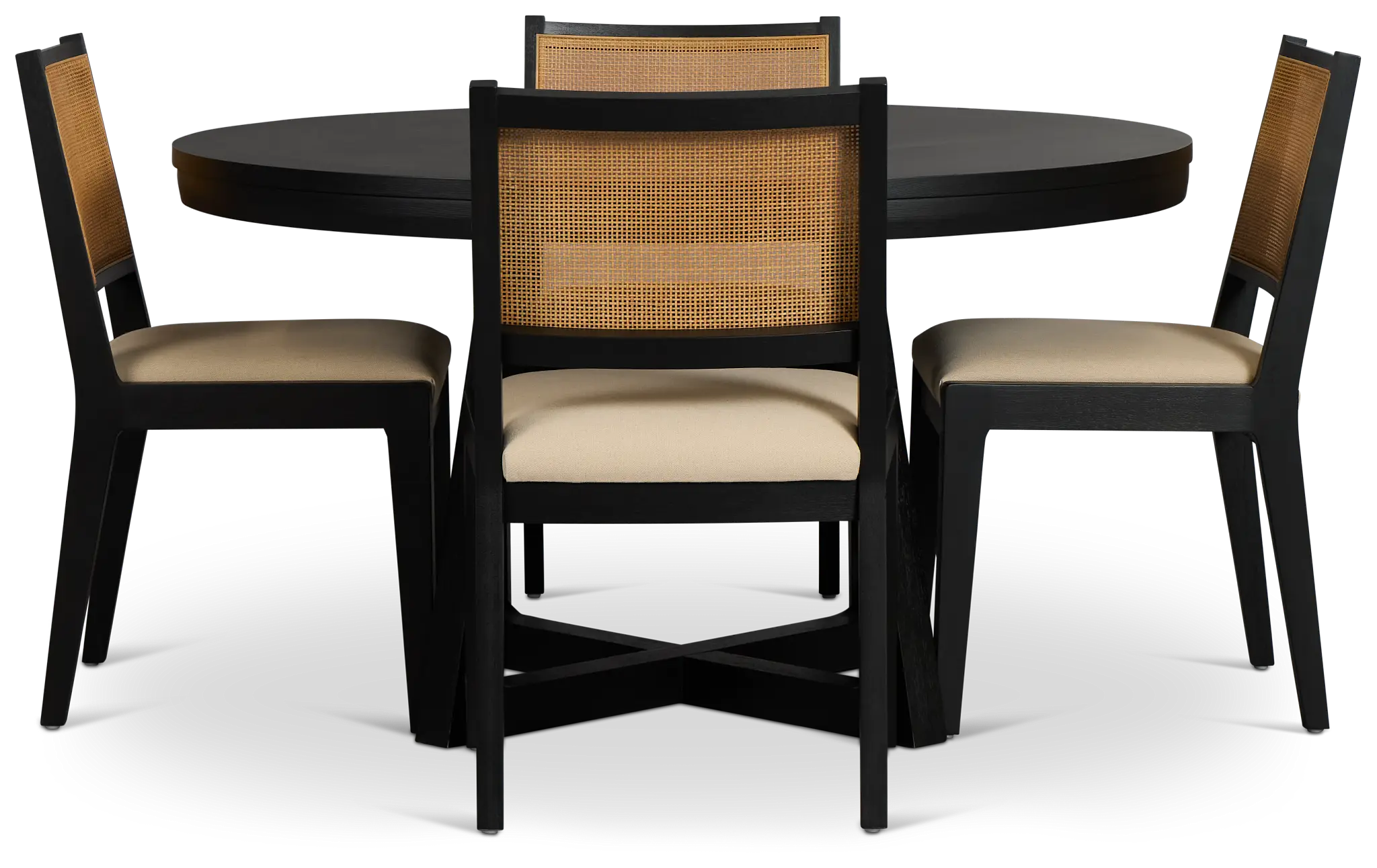 Pacific Black Round Table & 4 Upholstered Chairs Pacific Black Round Table & 4 Upholstered Chairs