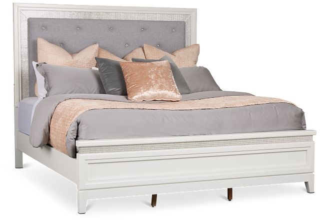 Alessandria White Uph Panel Bed With Lights