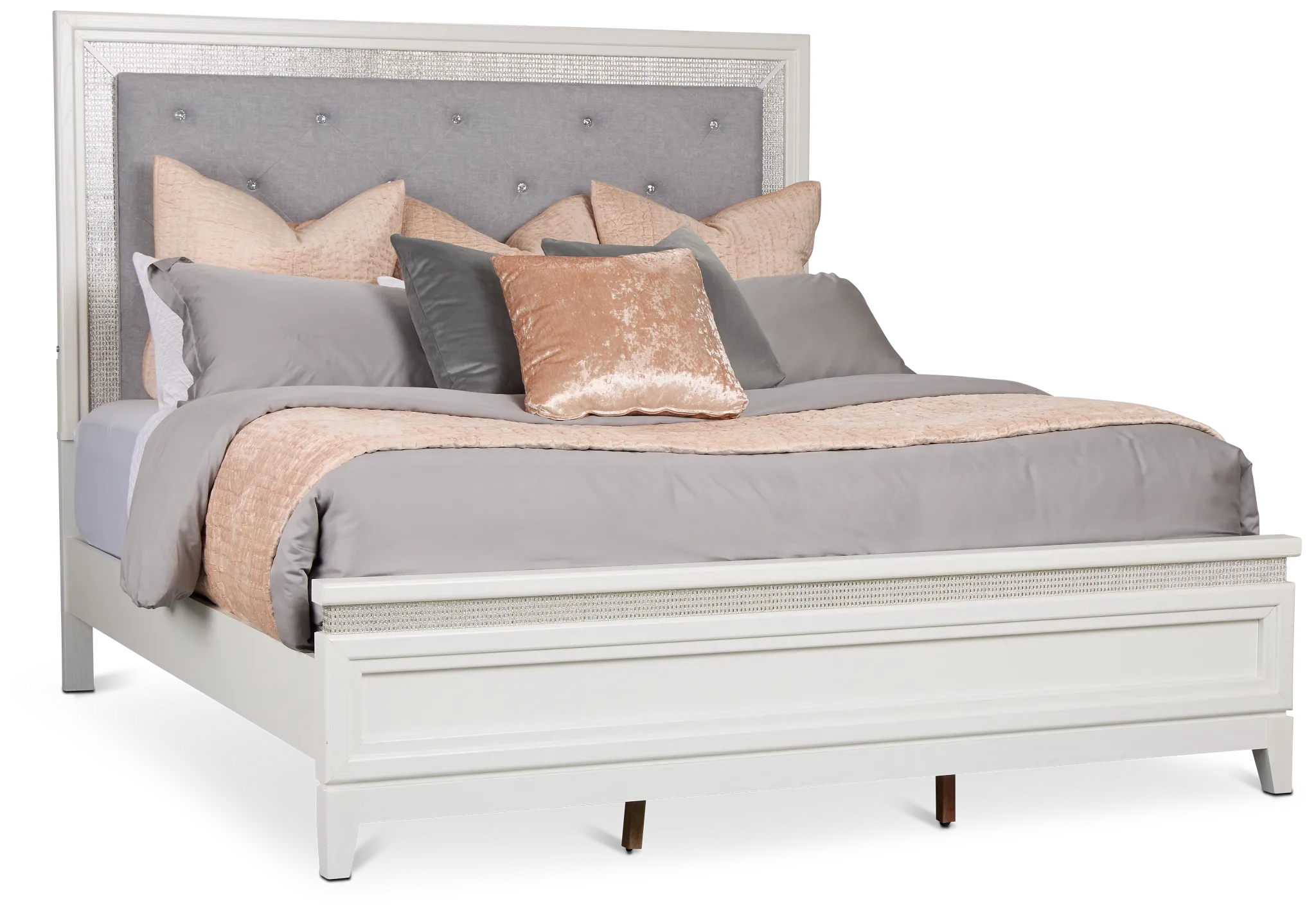 Alessandria White Uph Panel Bed With Lights